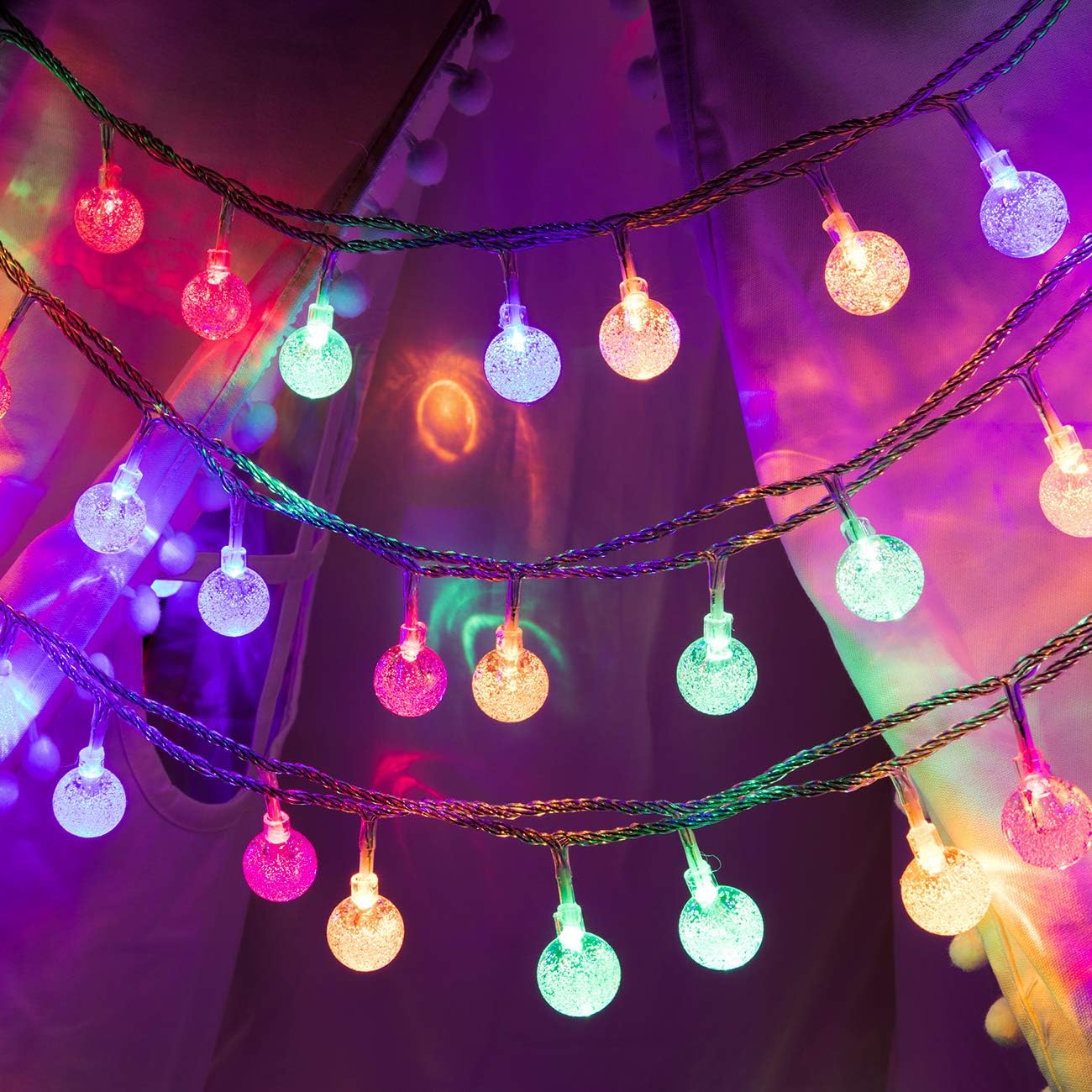 AWQ 100 LED 49 FT Globe Ball String Lights Crystal Bubble Ball Fairy String Lights Plug in with Remote 8 Modes Extendable for Indoor Outdoor Wedding Christmas Tree Garden Decor (Multicolor)