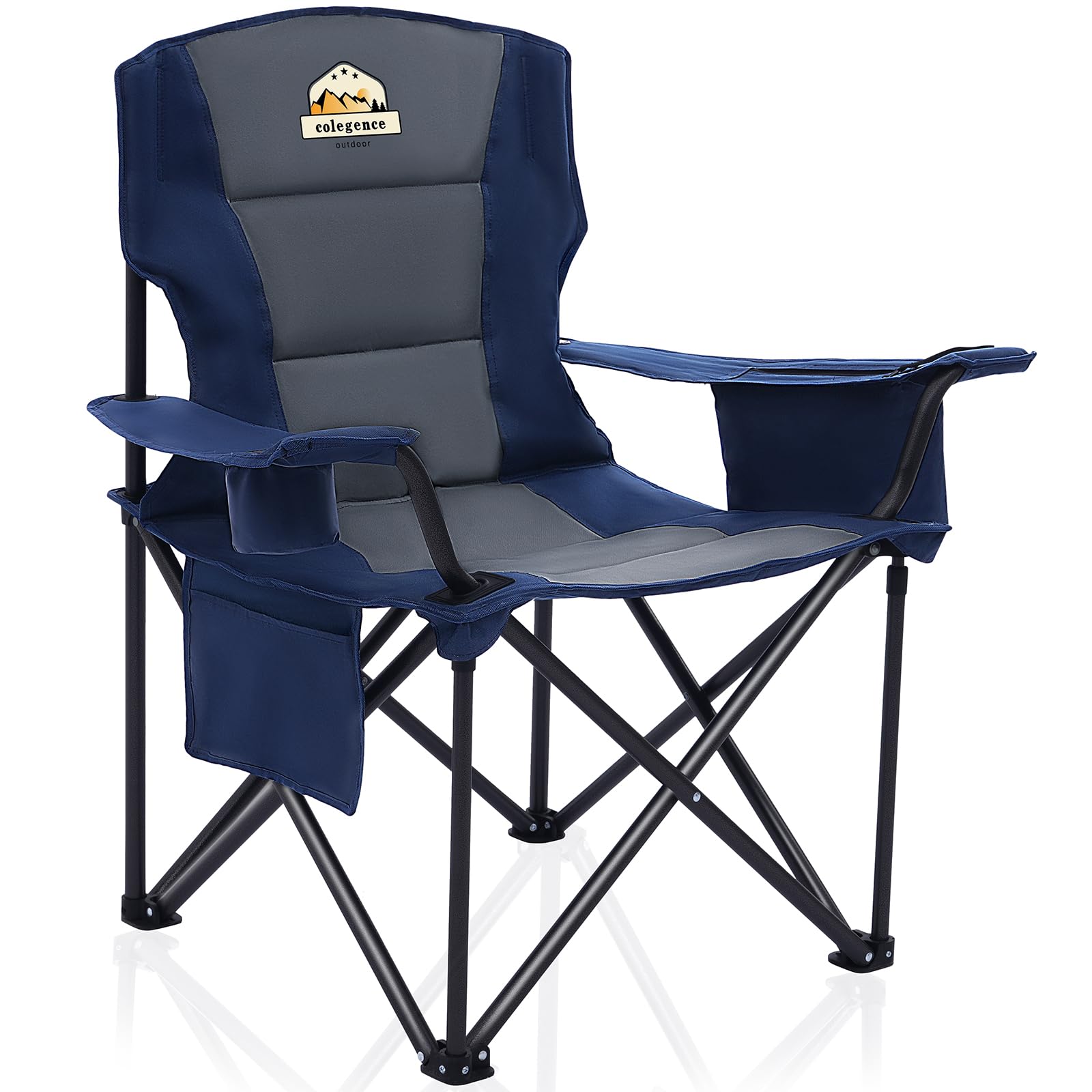 Colegence Oversized Folding Camping Chairs - 450 LBS Support Heavy Duty Camp Chair with Padded Cushion, Portable Outside Chairs with Carry Bag，Cooler,