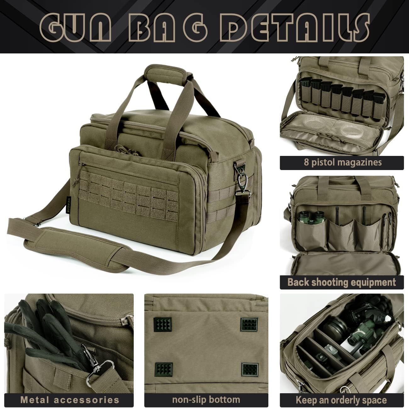 VEAGIA Pistol range bag Gun bag Pistol case Gun case Magazine Lockable double-layer explosion proof zipper Pistol Soft Carrying Bags - Image 3