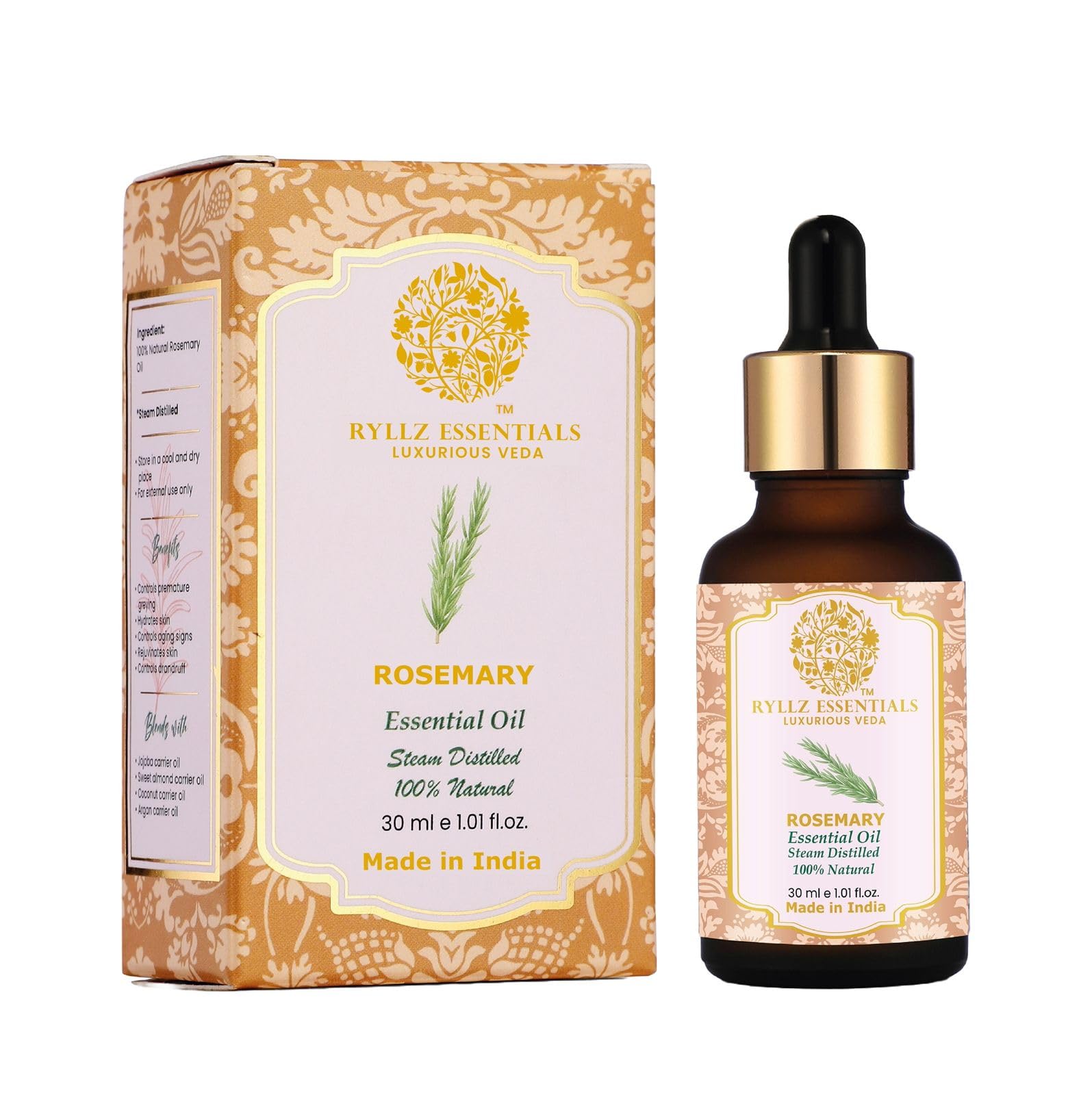 Rosemary Essential Oil 30ml | For Quick Hair Growth, Hair Fall Control, Dandruff, Shiny Soft, Nourishment & Skin Care | Salvia Rosmarinus | 100% Pure & Natural | Undiluted & Steam Distilled | 30ml