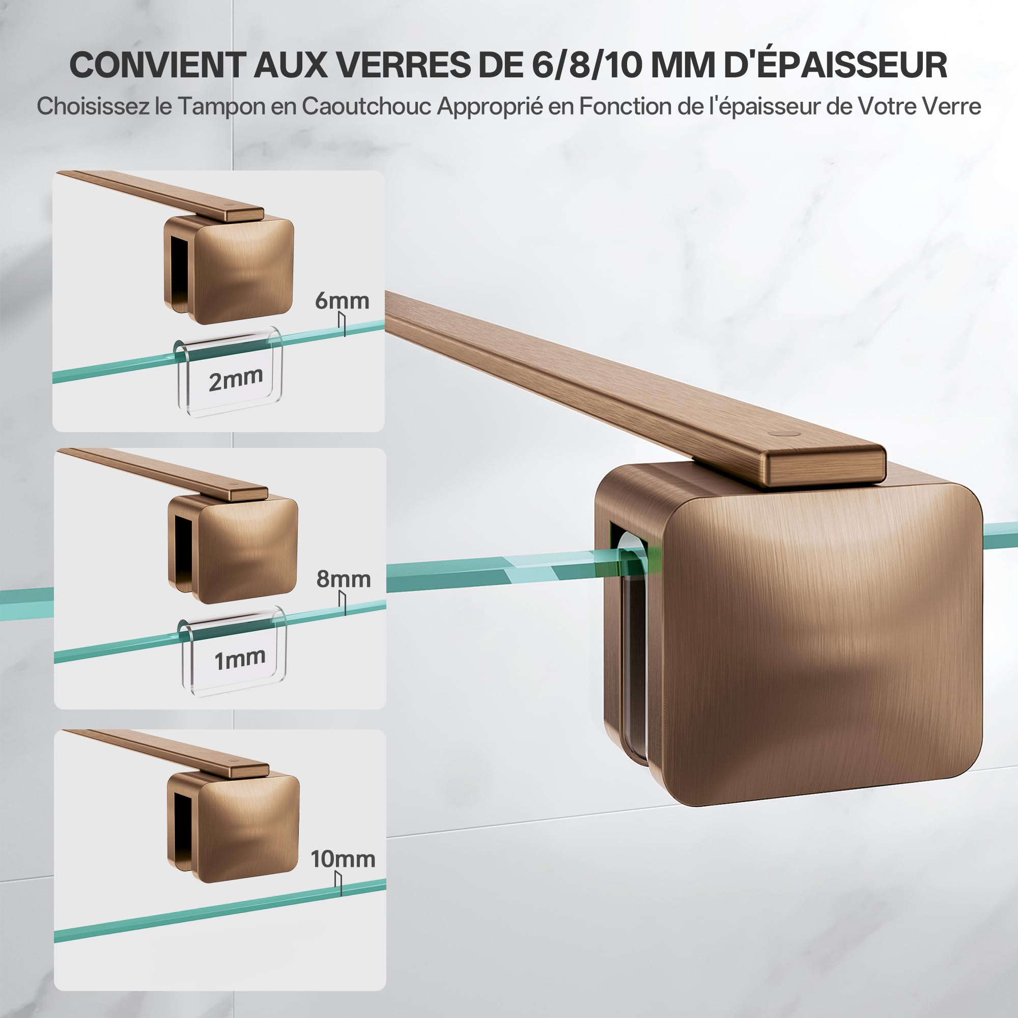 Barre de soutien pour paroi de douche 66,7-121,5 cm, or rose