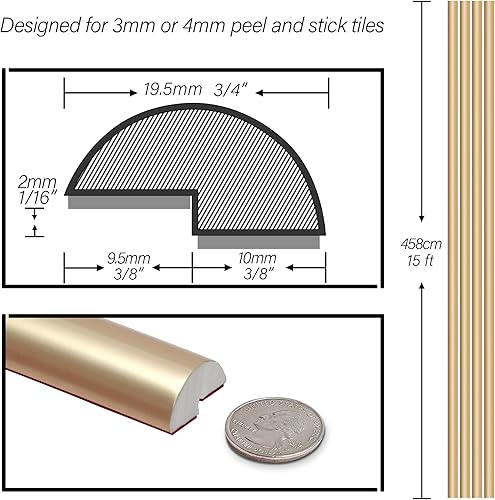 Miniatura 2 de The Tiles Plaza Pelar y pegar borde de azulejos para azulejos contra salpicaduras. Moldura decorativa de PVC autoadhesivo de 15 pies. Oro brillante