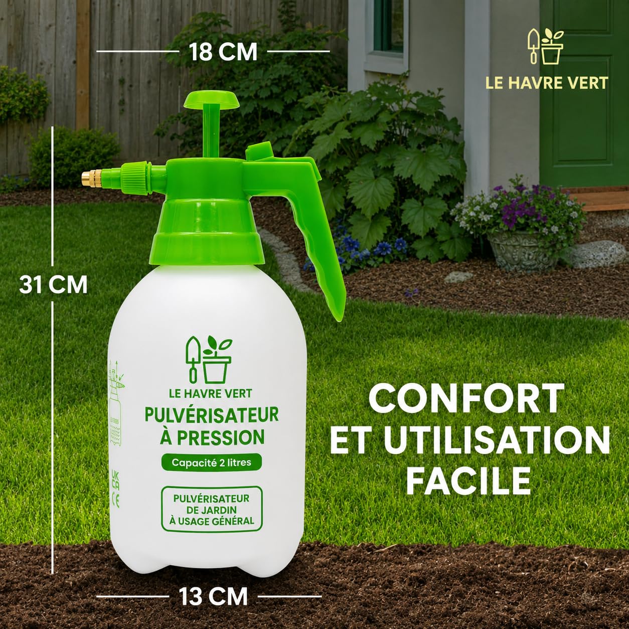 Green Haven Pulvérisateur à Pompe de 2 litres - Pulvérisateur à Pompe avec Sangle de Transport réglable - Pulvérisateur Haute Pression pour désherbant, pesticides, fongicides et Nettoyage