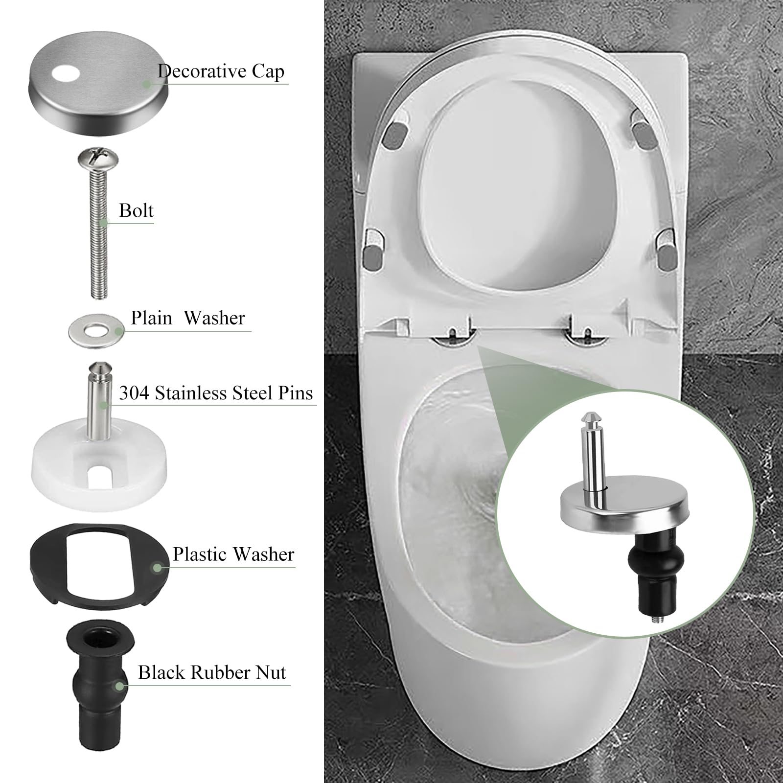 Lot De 2 Fixations De Charnières Pour Abattant WC , Charnières à Dégagement Rapide , Avec Vis En Caoutchouc De Rechange Compatibles Avec La Plupart Des Toilettes 88698738