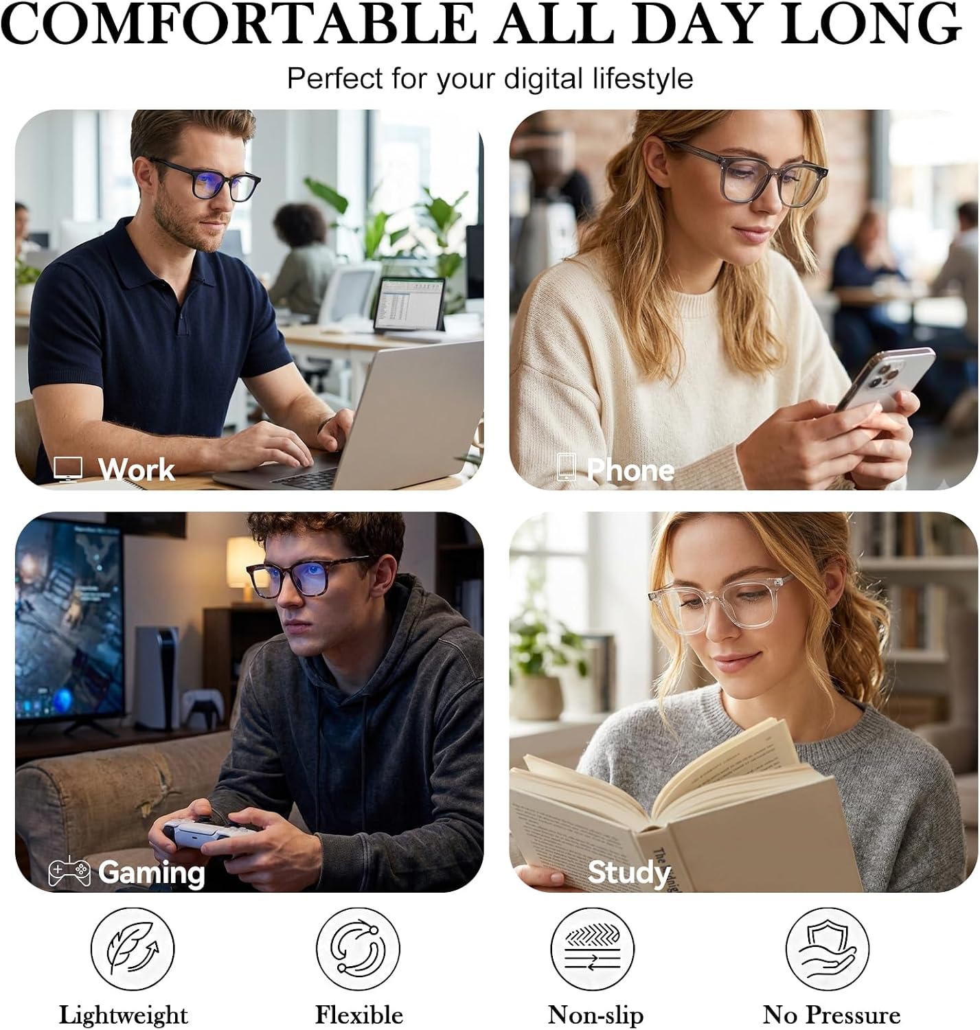 Dollger Blue Light Blocking Glasses For Woman Men Thick Frame Square Non-Prescription Myopia, For Computer,Gaming,Phone Use image 5