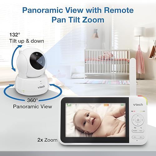 Miniatura 4 de VTech Monitor de video para bebés con 3 cámaras, pantalla LCD de 5 pulgadas, video de hasta 17 horas y batería de audio de 31 horas, visión