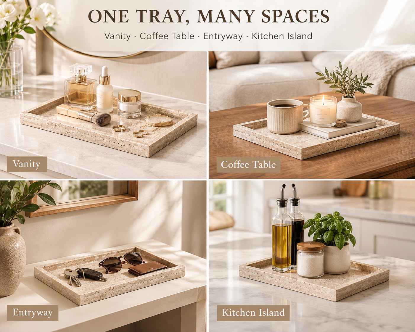 Natural Travertine Decorative Marble Tray, Vanity & Home Decor Tray image 5