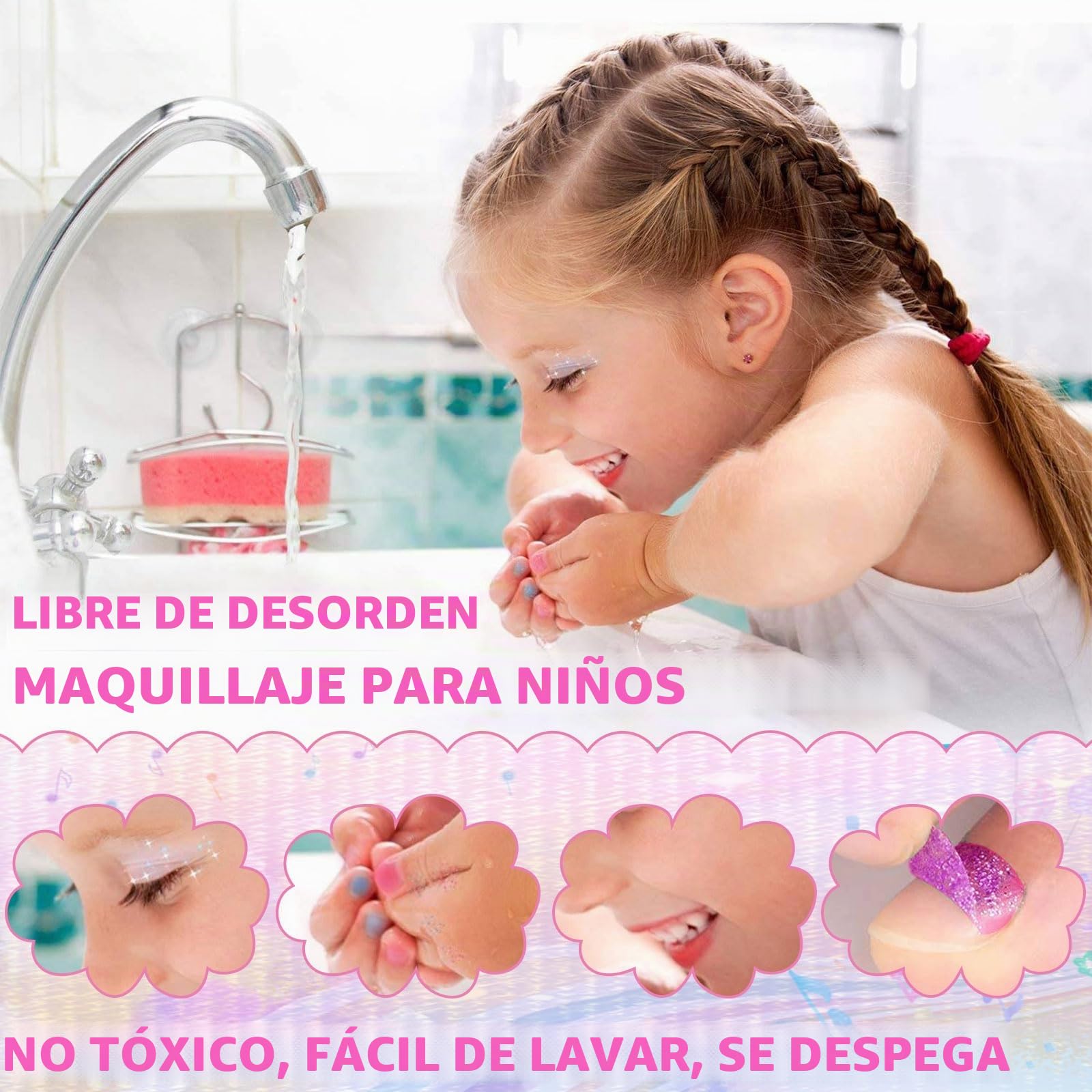 Kit de Maquillaje Niñas , 59 Piezas Lavable, Set Maletin, Juegos de Belleza Cosméticos, Tocador de Maquillaje Niña, Regalos No-Tóxicos para Princesas 5 6 7 8 9 10+ Años