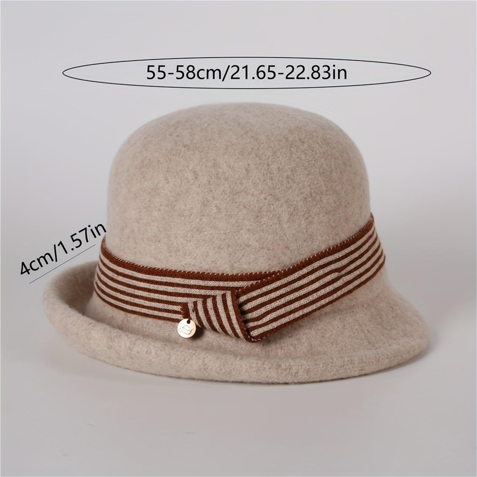 Cappello Donna Invernale Cappello in Feltro, Parte Superiore Rotonda, Cappello a Cilindro Piccolo con Bordo Arricciato alla Moda, Cappello da Bacino in Lana da Donna(Black)