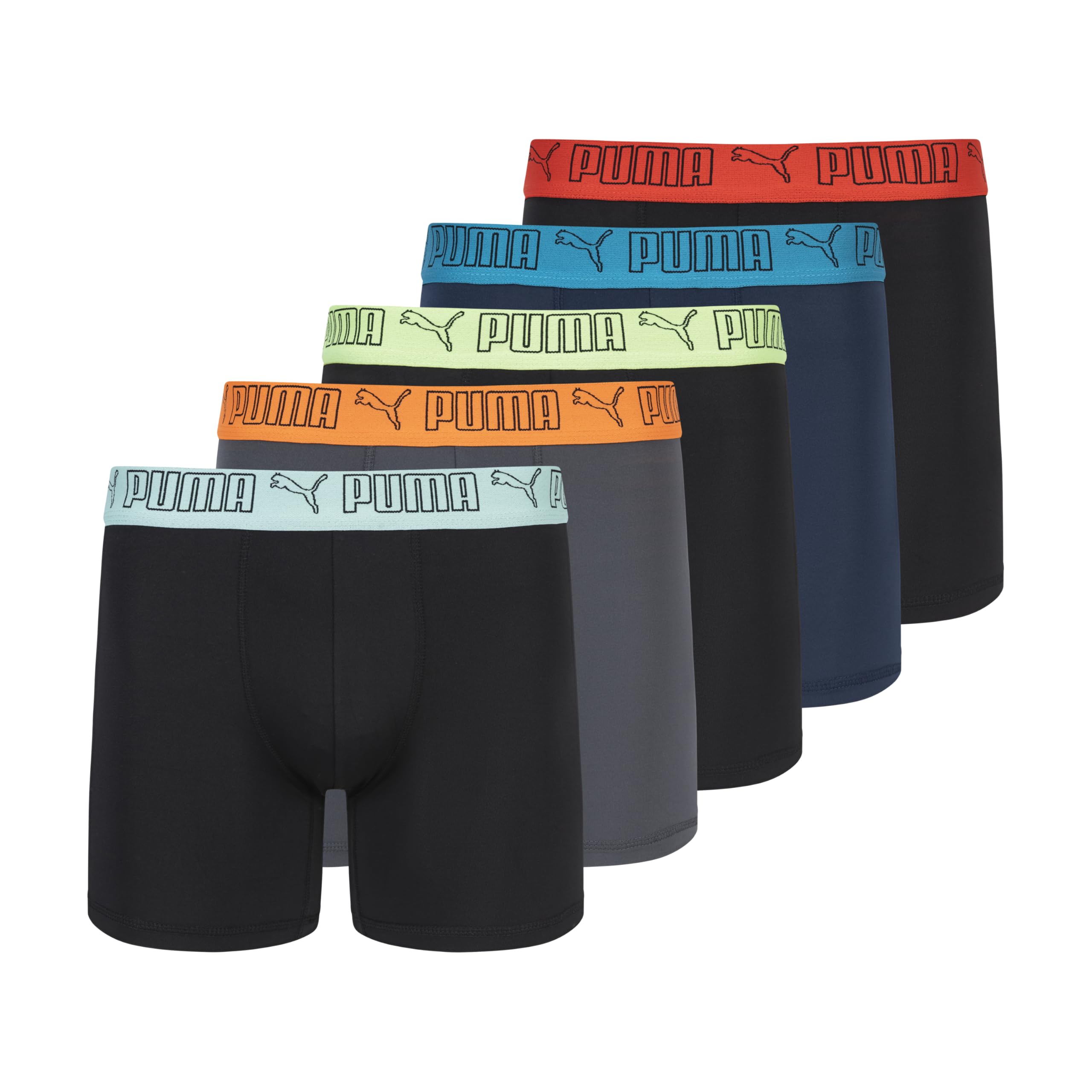 PUMA Men's 5 Pack Performance Boxer Briefs, Black/Grey/Navy/Light, XL