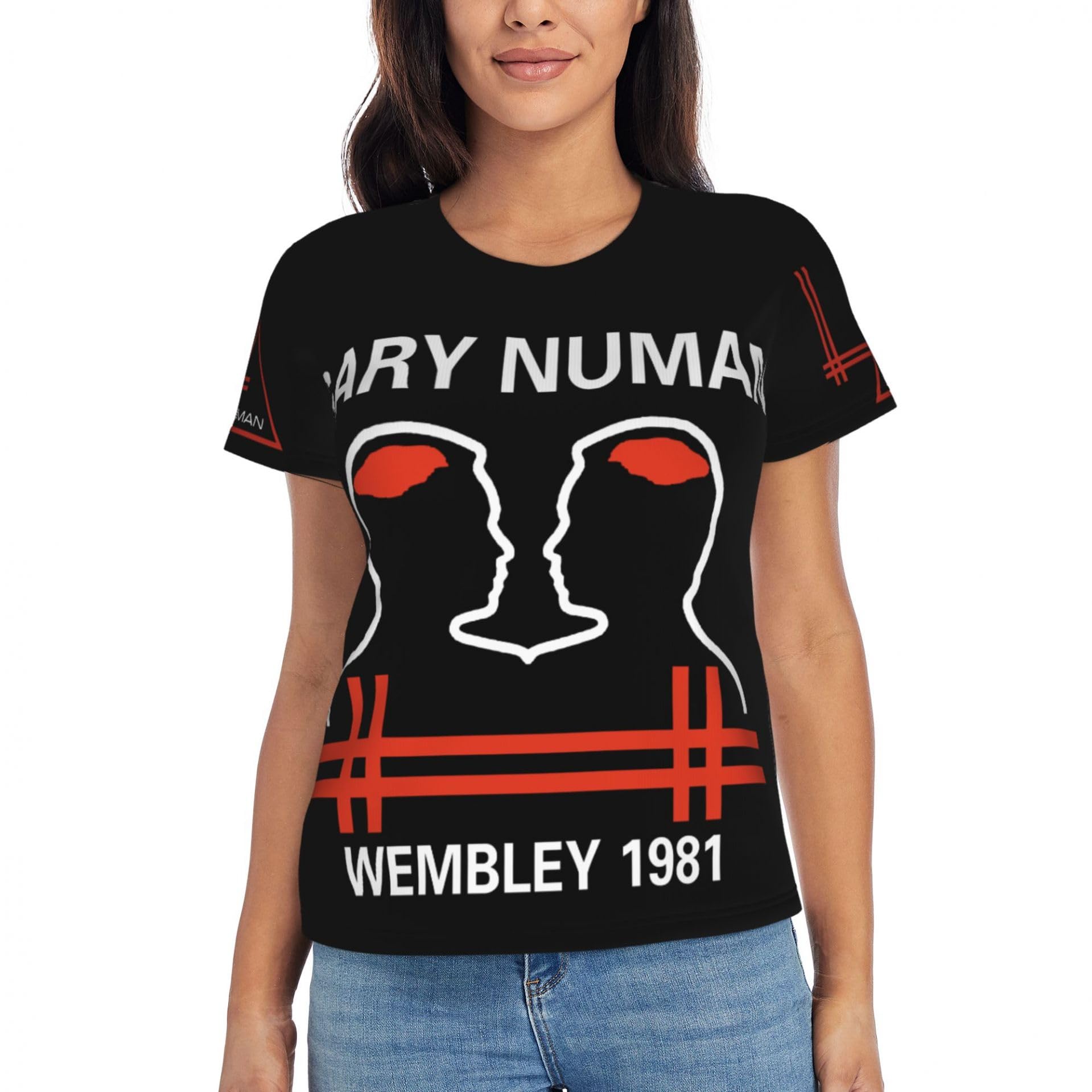 MZPQDKSLK Women's Gary Logo Graphic Black Numan T-Shirt Short Sleeve T Shirt for Women Round Neck Music Band Tshirt Clothes Merch for Fans Gift