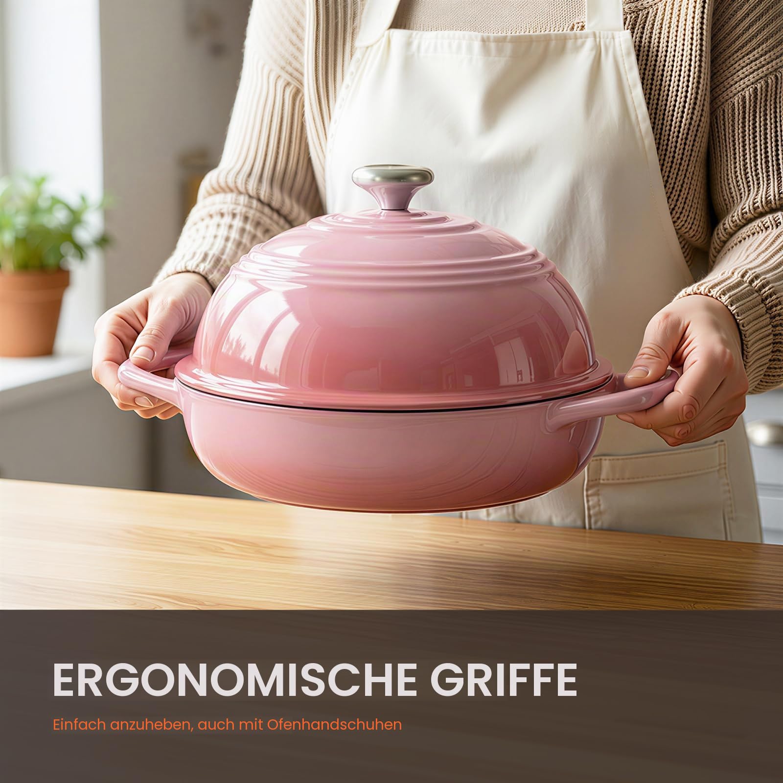 Overmont Gusseisen Topf Emaille Brotbacktopf - 5.7L Bräter Schmortopf mit Deckel und Kochbuch – für Küche Backen Schmoren Braten - Rosa | Hoher Brottopf mit Topflappen, für Sauerteigbrot Backen Handwerkerbrote, knusprige Kruste & bessere Ofenfeder, 260°C