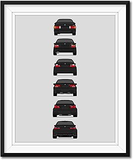 BMW M3 Generations Rear View Inspired Poster Print Wall Art Handmade Decor of the History and Evolution of the M3 (BMW Car Models: E30, E36, E46, E92, F80, G80) (Unframed)