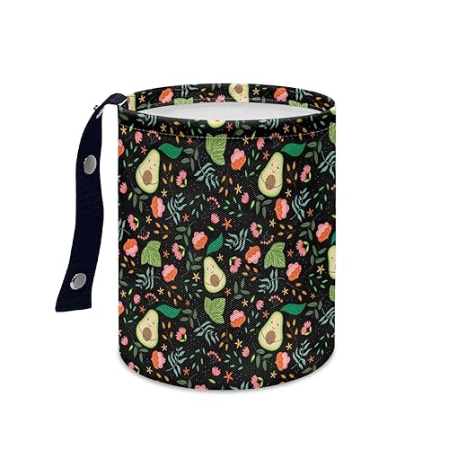 Bote de basura multiusos con estampado de aguacate, plegable, extraíble, para colgar, a prueba de fugas, lindo para picnic, senderismo, playa