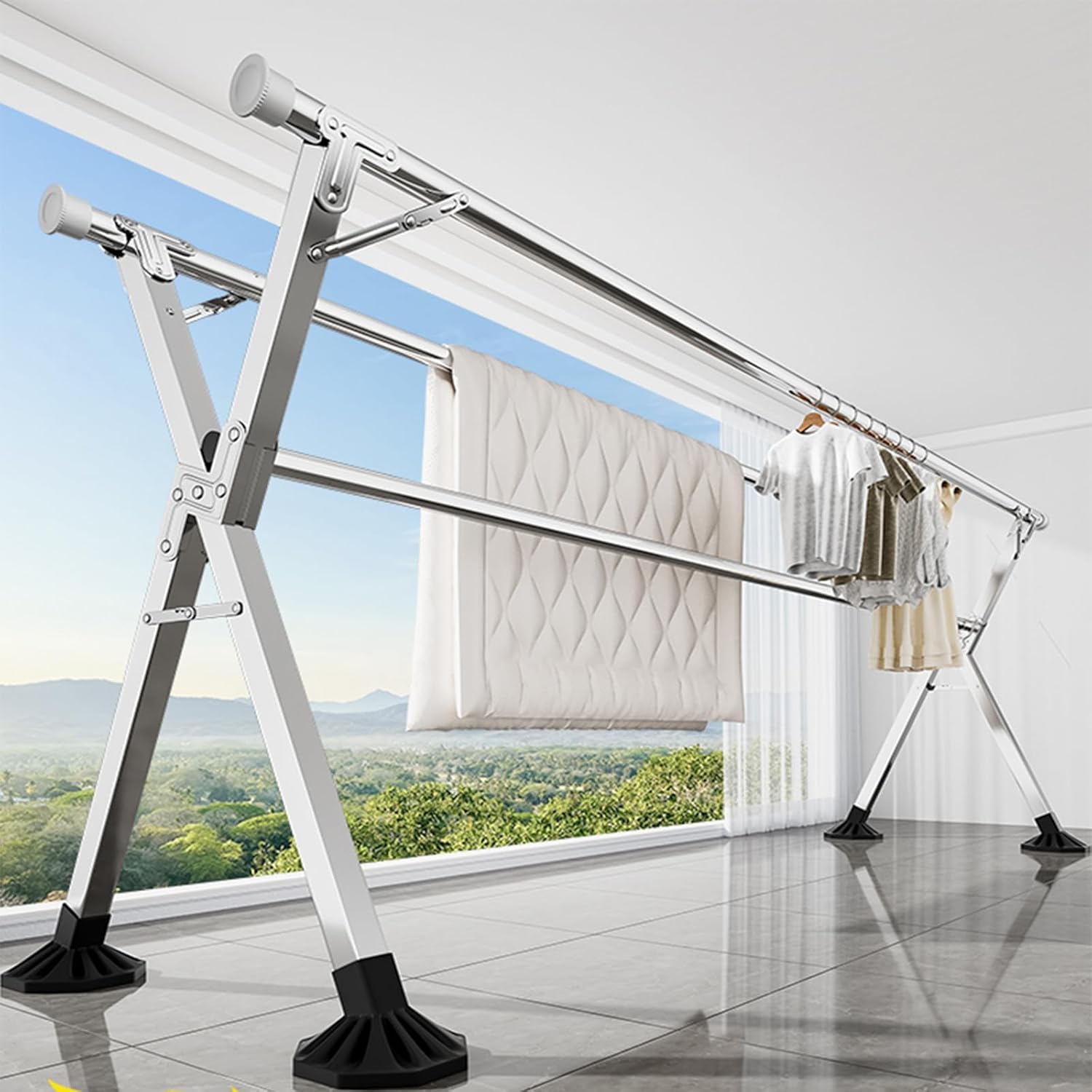 ガス管ハンガーラック キャスター付 組み立て式 シルバー [ 高さ150