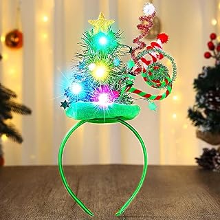 Zoestar Diadema con luces LED para árbol de Navidad, tocado de Navidad brillante, accesorios para el cabello para mujer, color verde, talla única