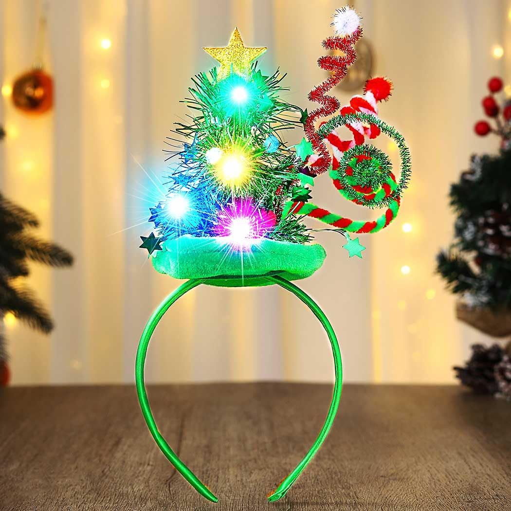 Zoestar Light Up Christmas Hat Headband LED Christmas Tree Headbands Glowing Xmas Headpiece Holiday Hair Accessories for Women (Green