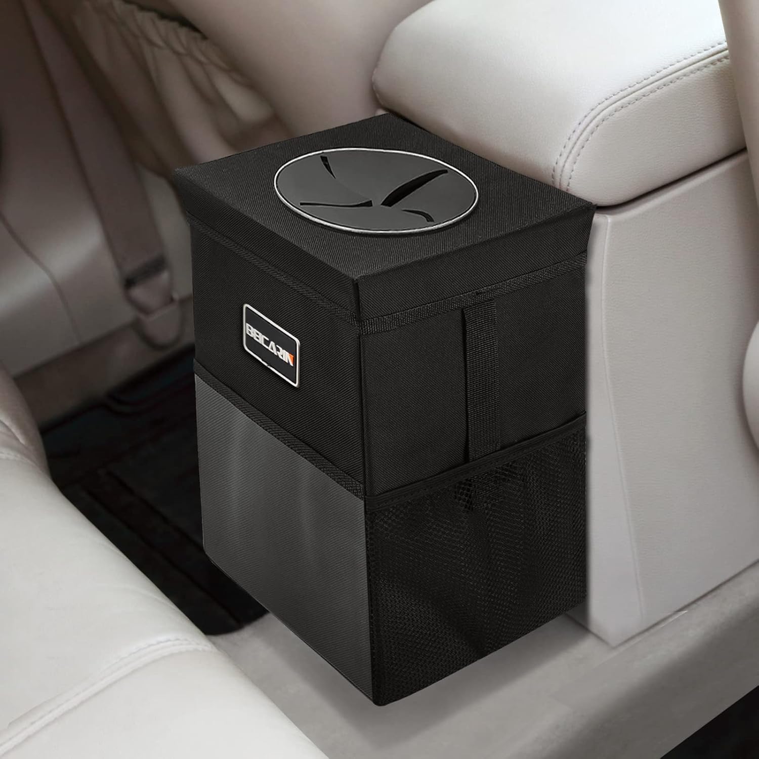 Car Trash Can with Lid - Trash Bag Hanging with Storage Pockets Leak-Proof SUV Organizer Collapsible