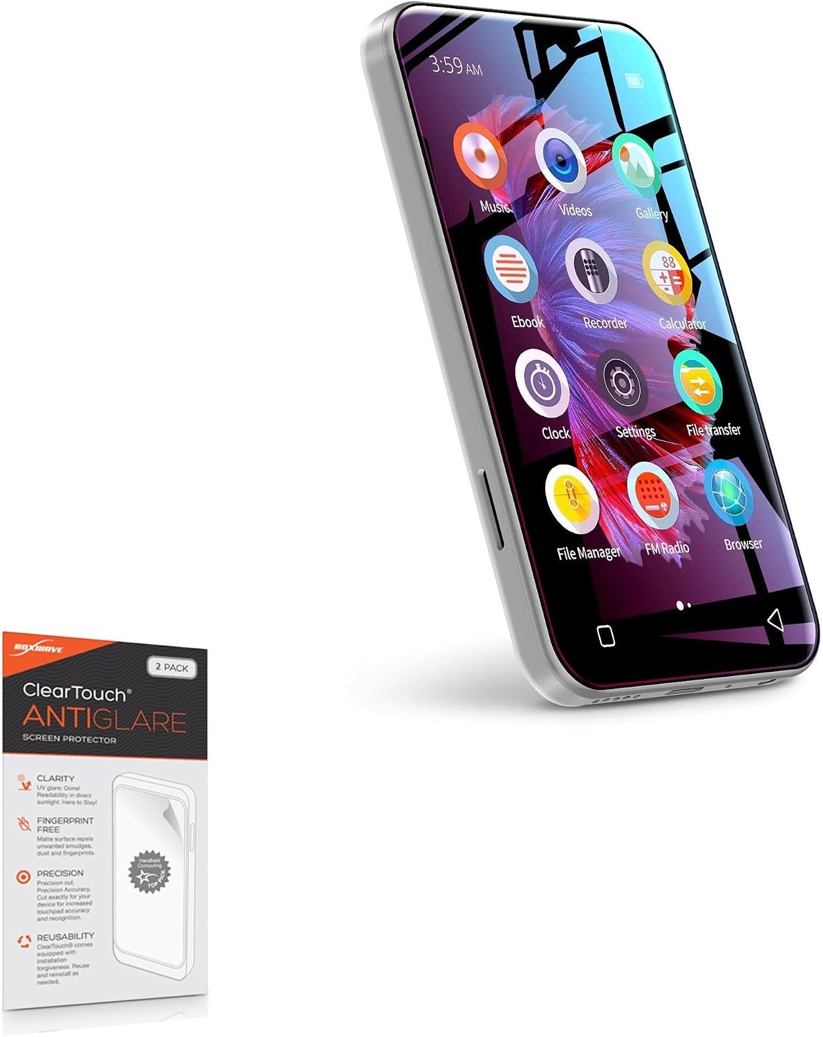 BoxWave Screen Protector Compatible with TIMMKOO Q5 MP3 Player with Bluetooth and WiFi - ClearTouch Anti-Glare (2-Pack), Anti-Fingerprint Matte Film Skin