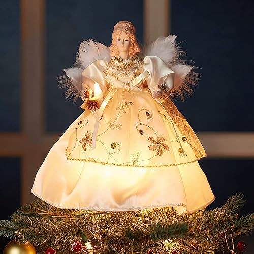 Miniatura 2 de Kurt S. Adler Kurt Adler - Árbol de ángel color marfil y dorado (10 luces, 9 pulgadas)