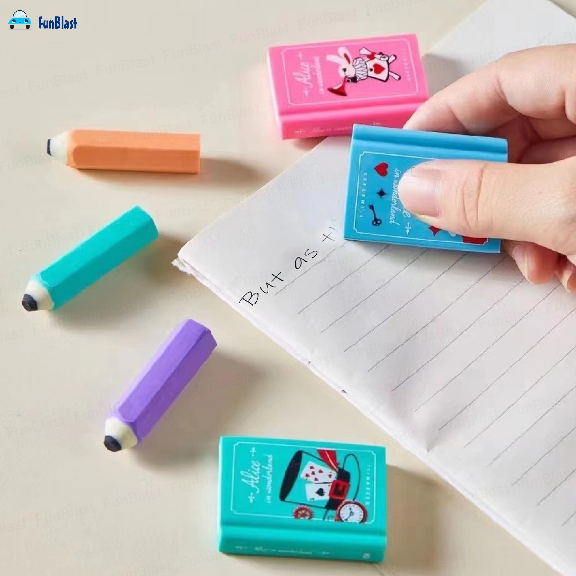 FunBlast Mini Pencil and Book Shape Erasers Set For Kids - Multicolor, Rectangular, Rubber, Kawaii Eraser Set, Eraser, Multi-Color - Image 9 thumbnail