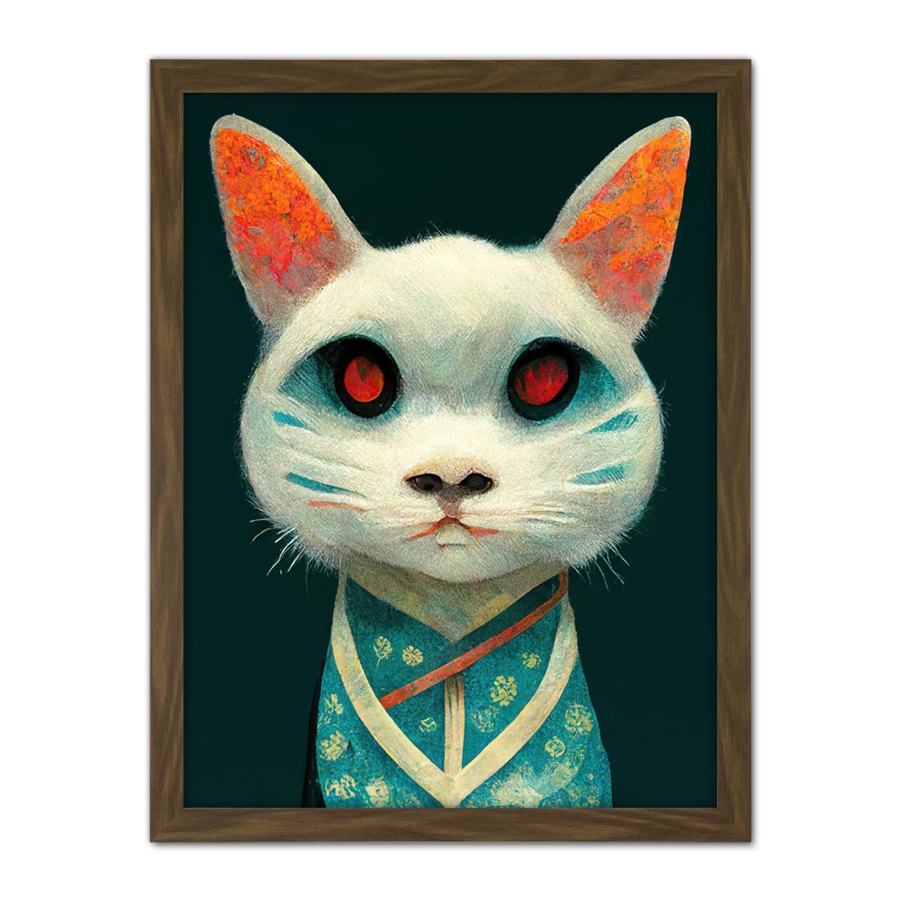 Doppelganger33 LTD Nihonga Kimono Cat Japanese Illustration Artwork Framed Wall Art Print 18X24 Inch