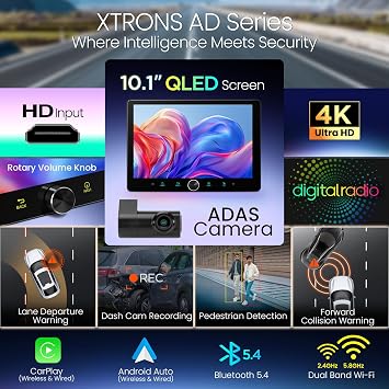 XTRONS 10.1 Inch QLED Double Din Android Car Stereo 2+64GB with ADAS Camera
