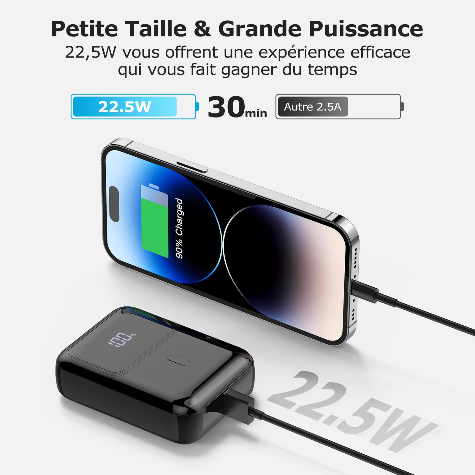 Hganus Power Bank 10000mAh 22.5W Ultra Sottile & Leggero Ricarica Rapida Powerbank PD3.0 QC4.0 Ricarica Rapida Batteria per iPhone 15 14 13 12 Pro Max Mini Plus Samsung S23 S22 iPad etc(nero)