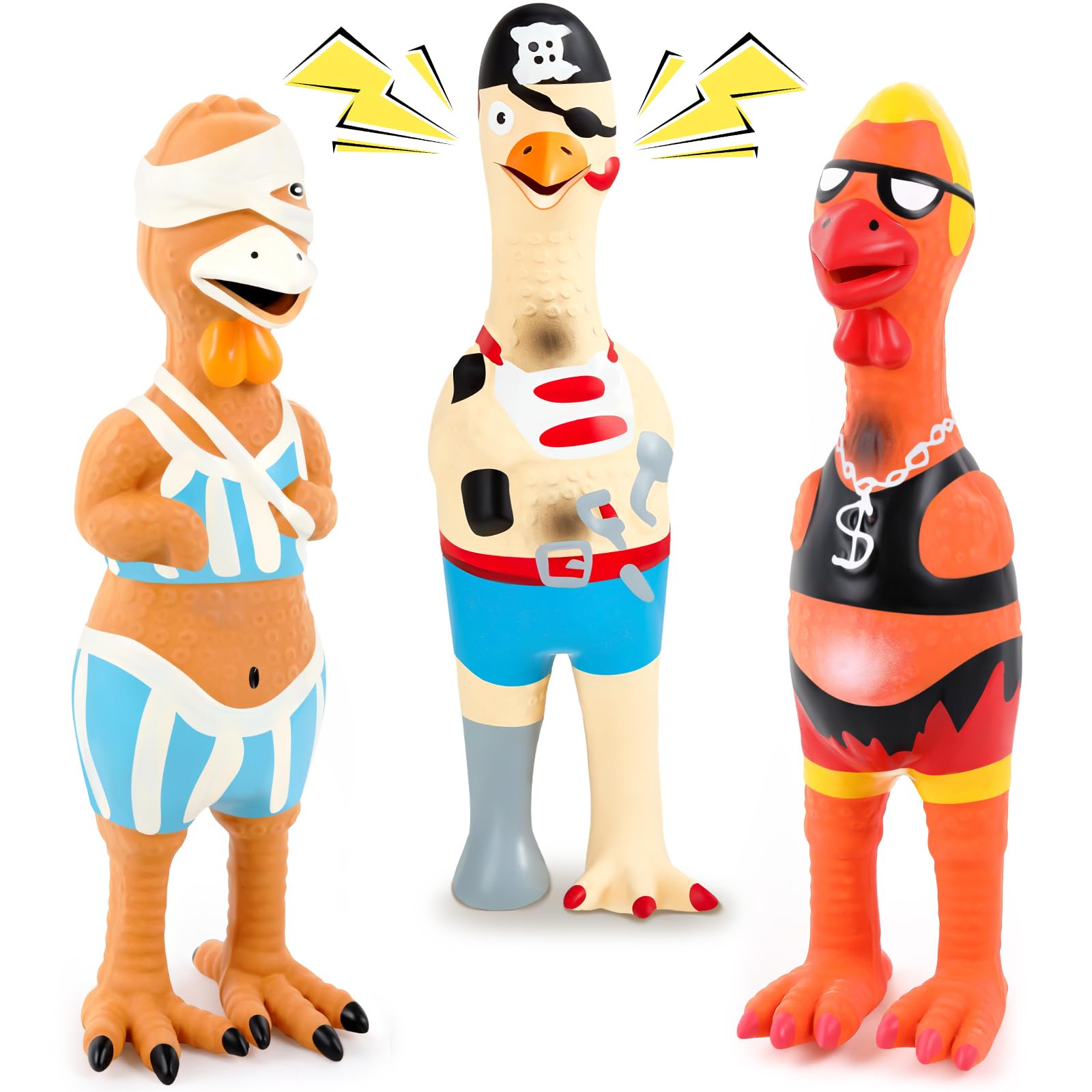 Silipull 3 Pcs Rubber Chicken Squeaky Dog Toys Screaming Chicken Latex Soft Rubber Chew Molar Toys Funny Interactive Pet Squawkers Cute Dog Gifts for