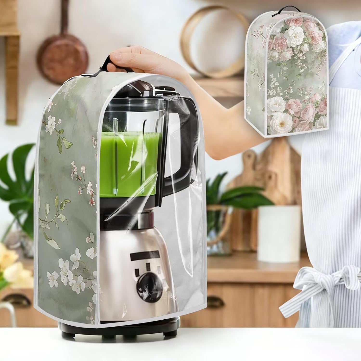 doginthehole Vintage Peony Clear Blender Cover for Kitchen Transparent Stand Mixer Covers Cloth Dust Covers for Kitchen Small Appliances