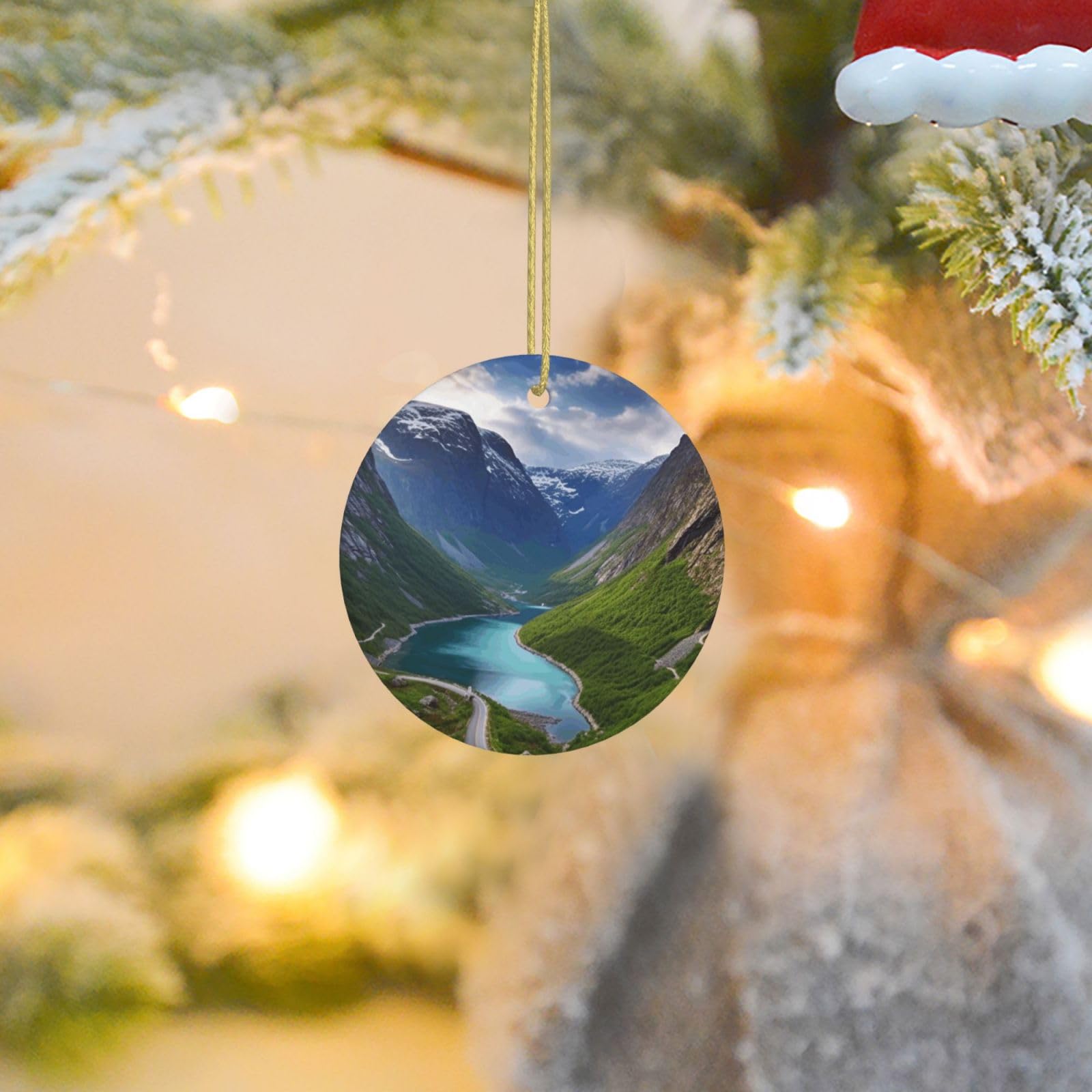 2025 Christmas Tree Decoration Hanging Round Ornament Norwegian Fjords Ceramic Ornaments Christmas Tree Decorations Round Pendants for Xmas Tree Winter New Year Party Supplies