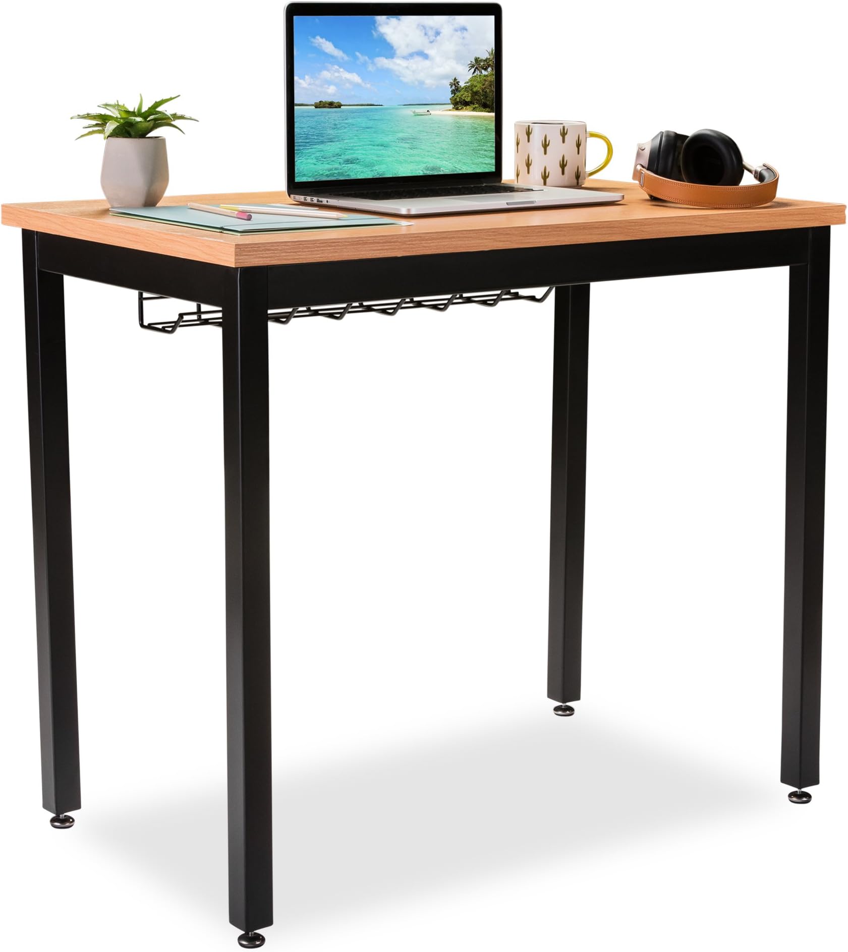 The Office Oasis Small Computer Desk with Cable Management Tray, 36in Length, Pear