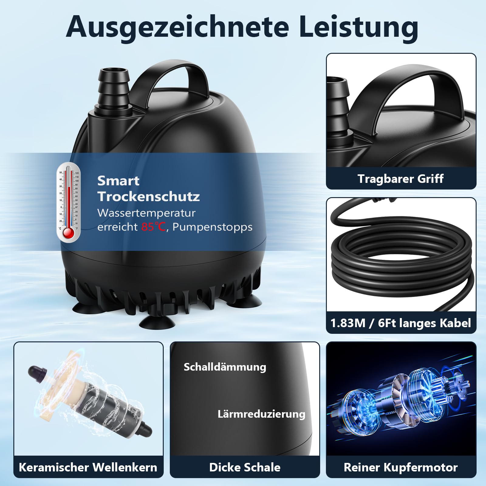hygger Pompe à Eau Submersible 100W 4000L/H Ultra Silencieuse Pomp Fontaine