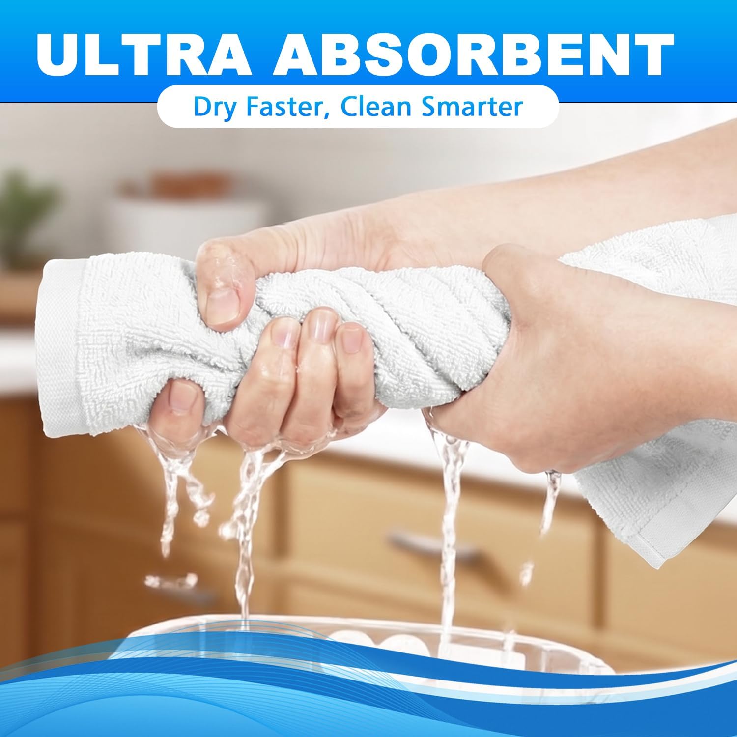 6 Pack 100% Cotton Wash Cloth, 12x12Inch Highly Absorbent and Soft Feel Fingertip Towels, Machine Washable Washcloths for Bathroom, Gym, Hotel, Spa and Kitchen, White