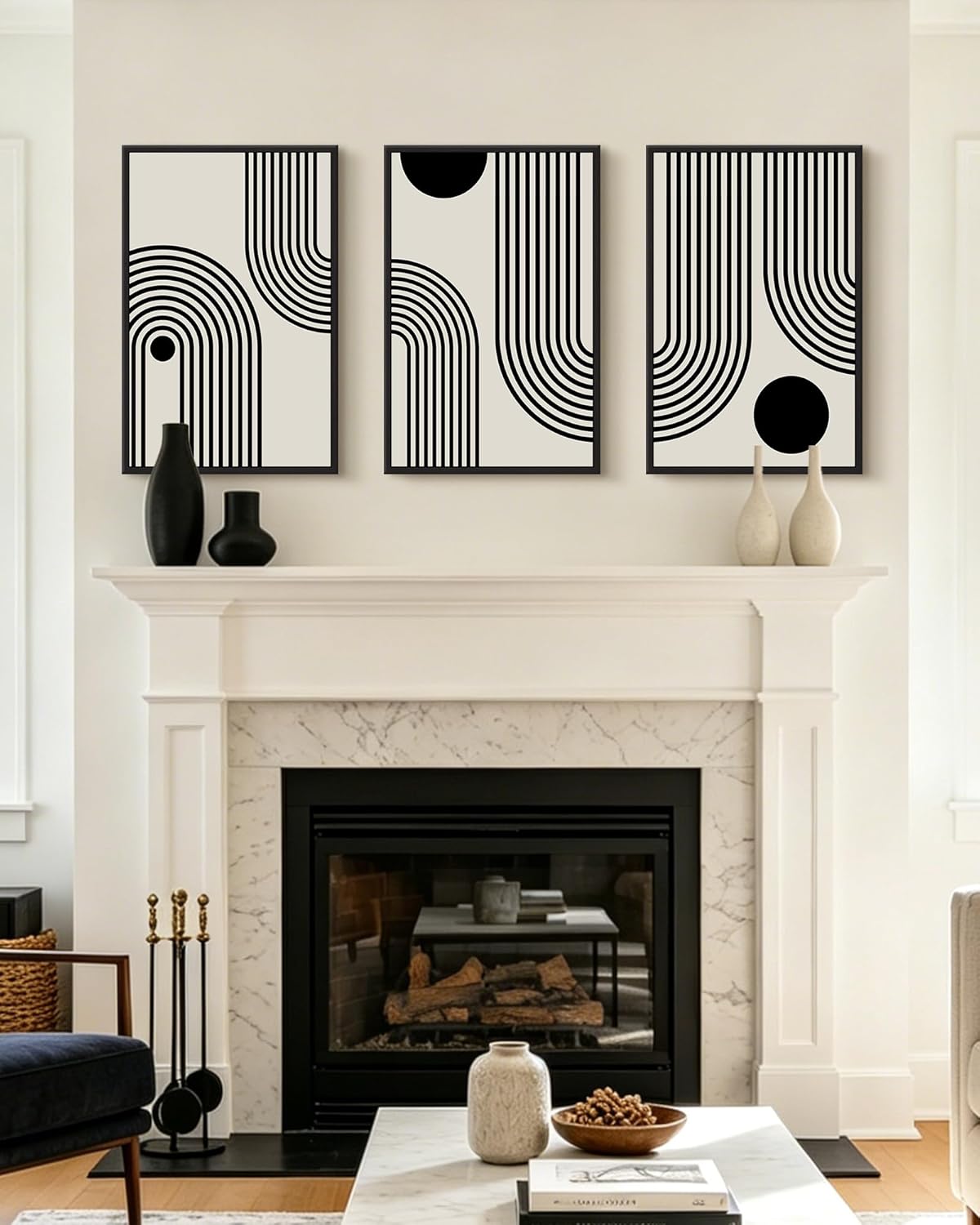 KUVIOKE Black Abstract Boho Framed Large Wall Art Mid Century Modern Wall Painting Neutral Bohemain Hallway Living Dining Room Decor 16x24in (Black Framed)