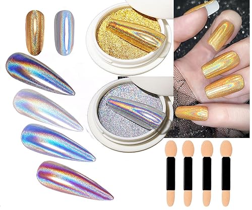 Miniatura 1 de Polvo láser holográfico sólido Holo dorado plateado para uñas efecto camaleón multi cromo pigmento de manicura salón hogar arte DIY Deco 004oz1g2