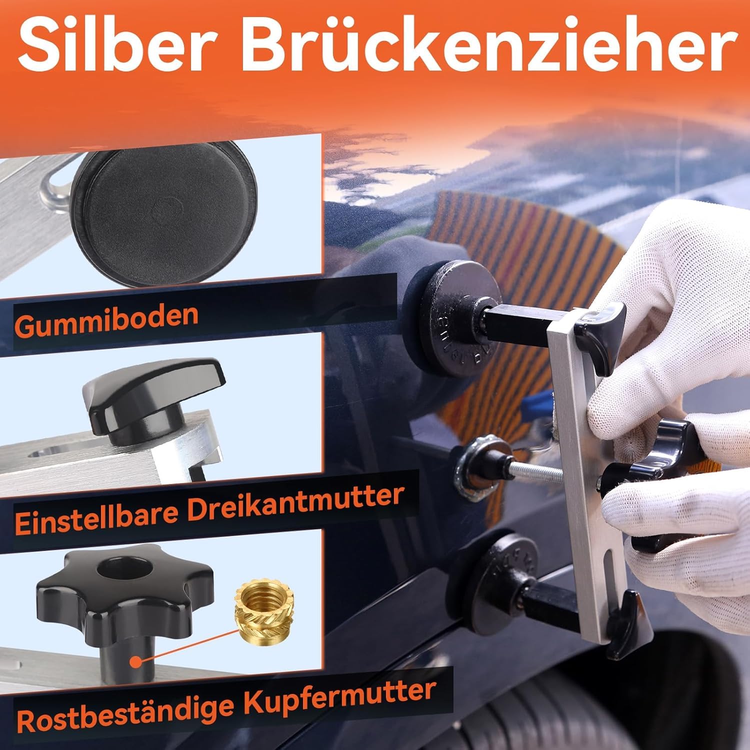 PDR TOOLS Auto Dellen Reparatur Set, Ausbeulwerkzeug Set mit Zugbrücke und Montagekissen, Karosserie Werkzeug für Hagelschaden und Beulenreparatur, Luftkissen und Gummihammer