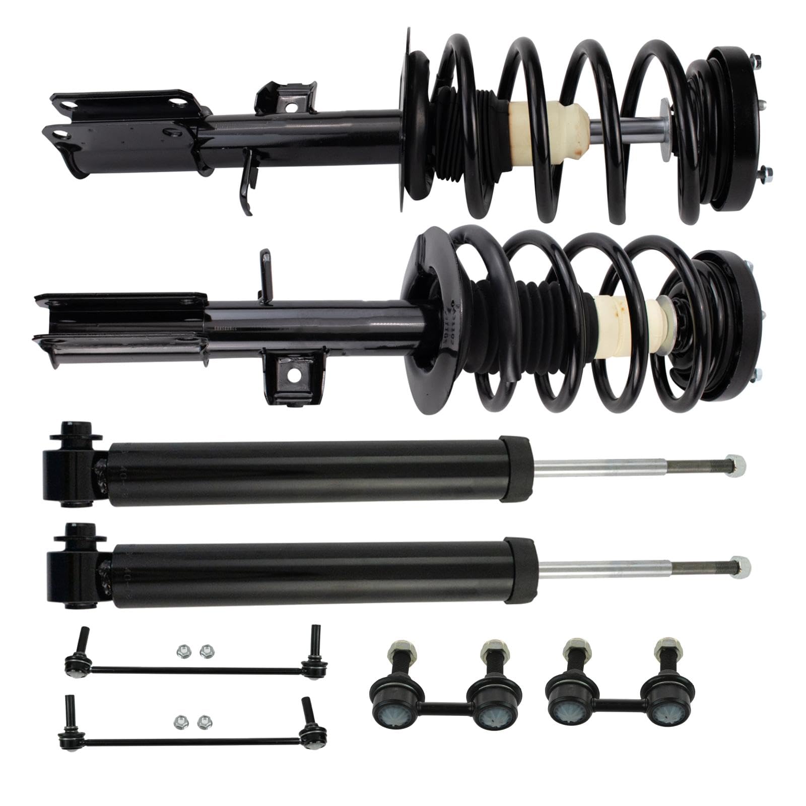 TRQ Front and Rear Suspension Kit Complete Strut & Coil Spring Assembly Shock Absorber Sway Bar Stabilizer Link Compatible with 2000-2006 BMW X5