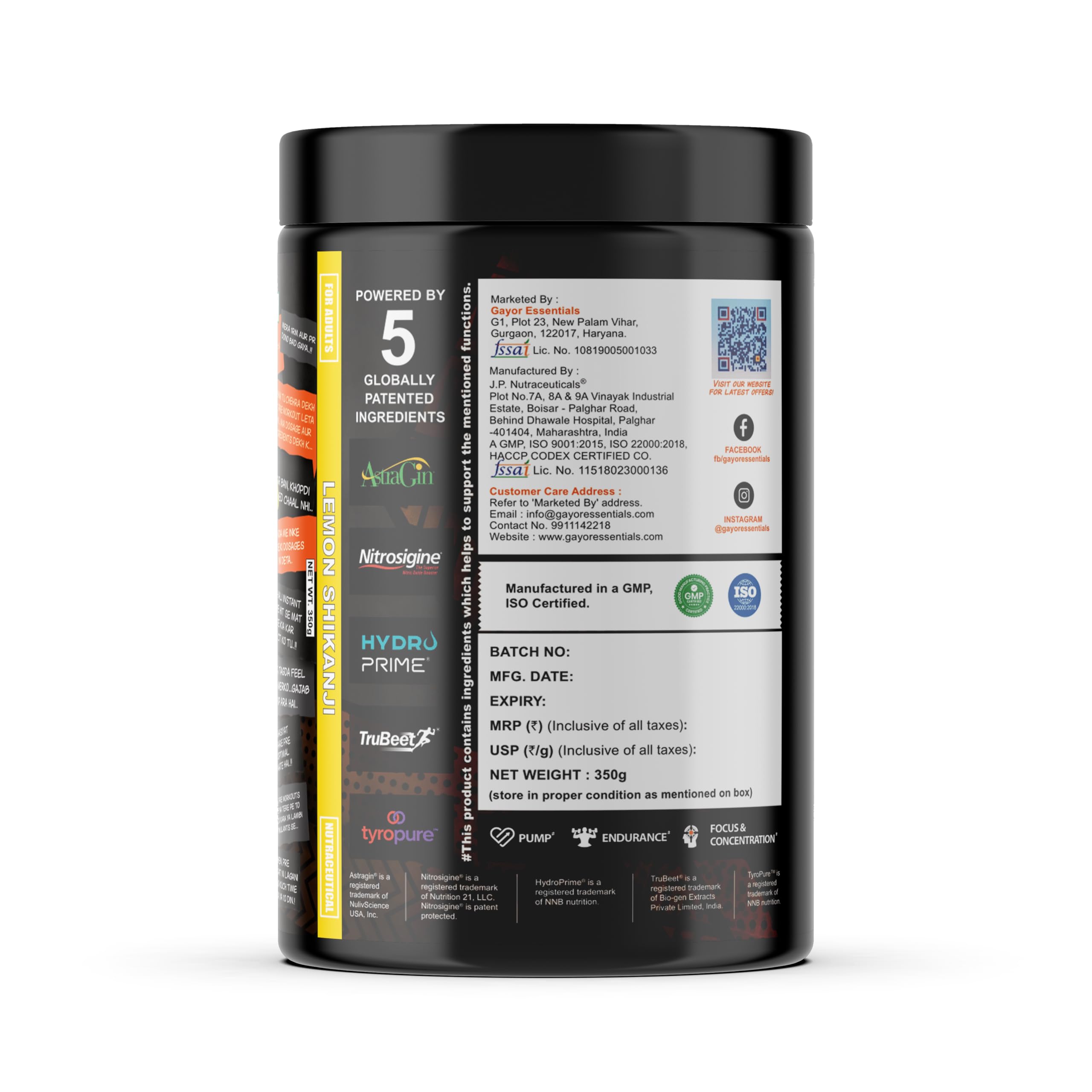 Pump Gayor 3.0Brother Edition CaffeineFree PreWorkout(Lemon Shikanji,360g) — Amazon image 3