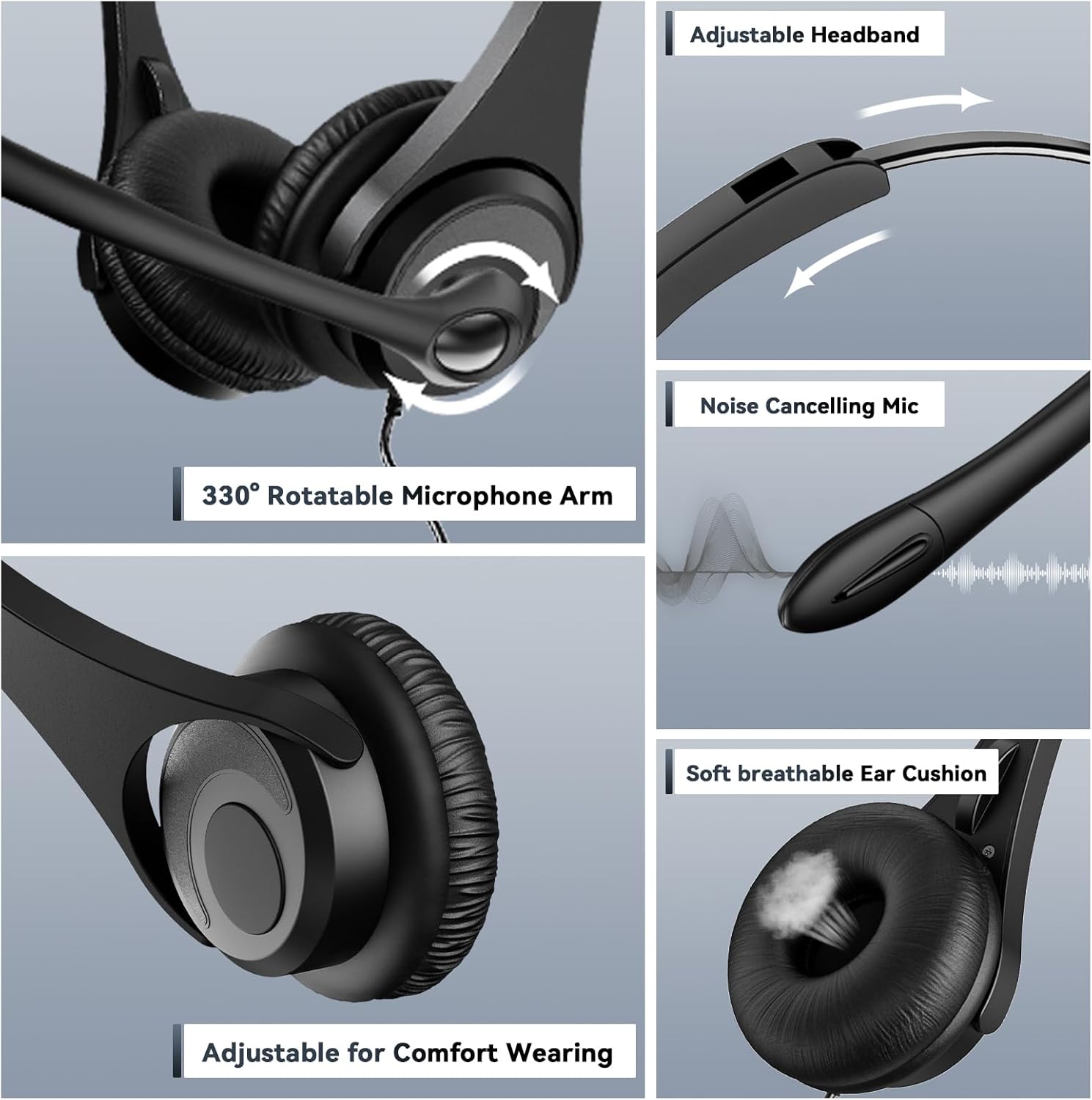 Phone Headsets for Office Phones - Corded Telephone Headset w/Noise Canceling Mic, Headset for Phones Landline Office Compatible with Polycom Plantronics Nortel Toshiba Mitel ShoreTel Deskphones etc