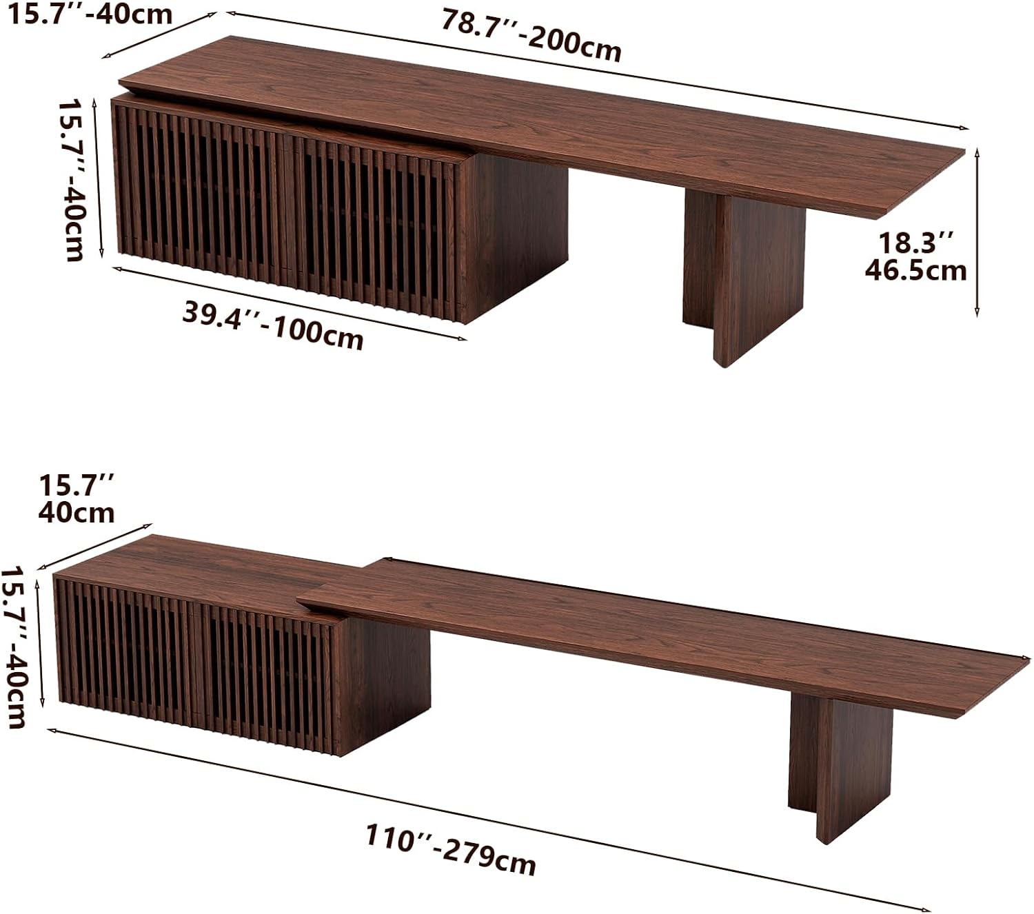 Modern TV Stand, Entertainment Center with Storage, Extendable TV Media Console for Up to 55+ Inch, Minimalist Television Cabinet for Living Room/Bedroom - Walnut (78.7"-110" Extendable)