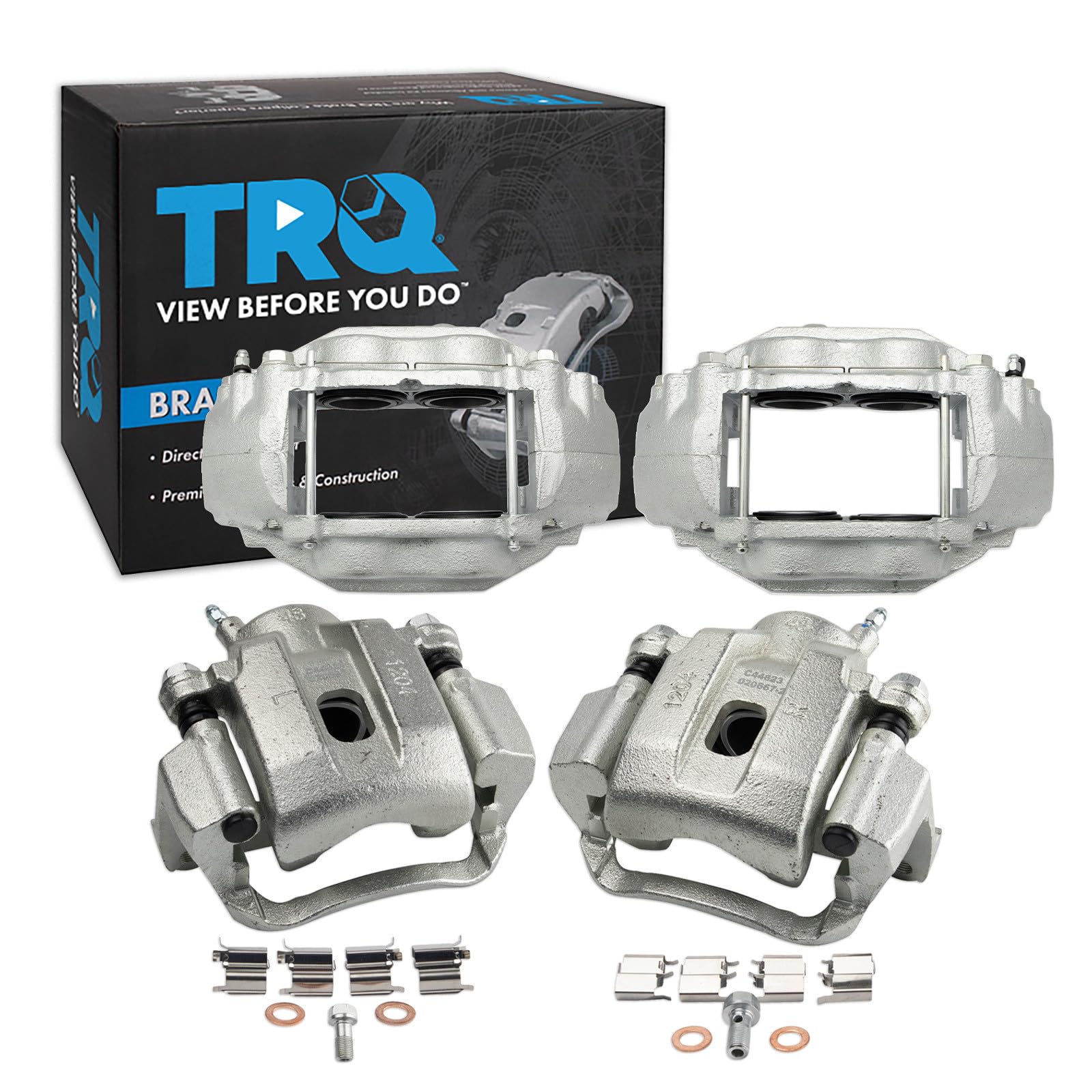 TRQ Front and Rear Brake Caliper Set Zinc Coated Brackets Compatible with 2007-2015 Toyota Tundra 2008-2015 Sequoia