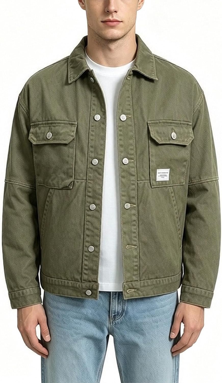 Men's Vintage Cargo Jacket Multi Pocket Button Down Work Coat