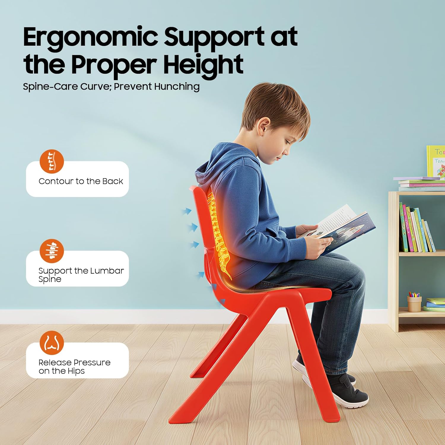 6PCS Plastic Stackable School Chairs, Colorful Stacking Preschool Students Chairs, Portable Seating Plastic Classroom Chair for Daycare Home Indoor Outdoor(20.47" H)