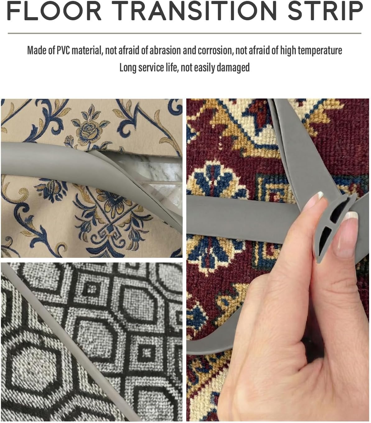 Floor Transition Strip, 16.4ft PVC Carpet Edge Trim Strip, Carpet Binding & Edge Binding, Threshold Strips for Carpet, Laminate Floors, Suitable for Home,School, Commercial (Grey, 16.4ft)