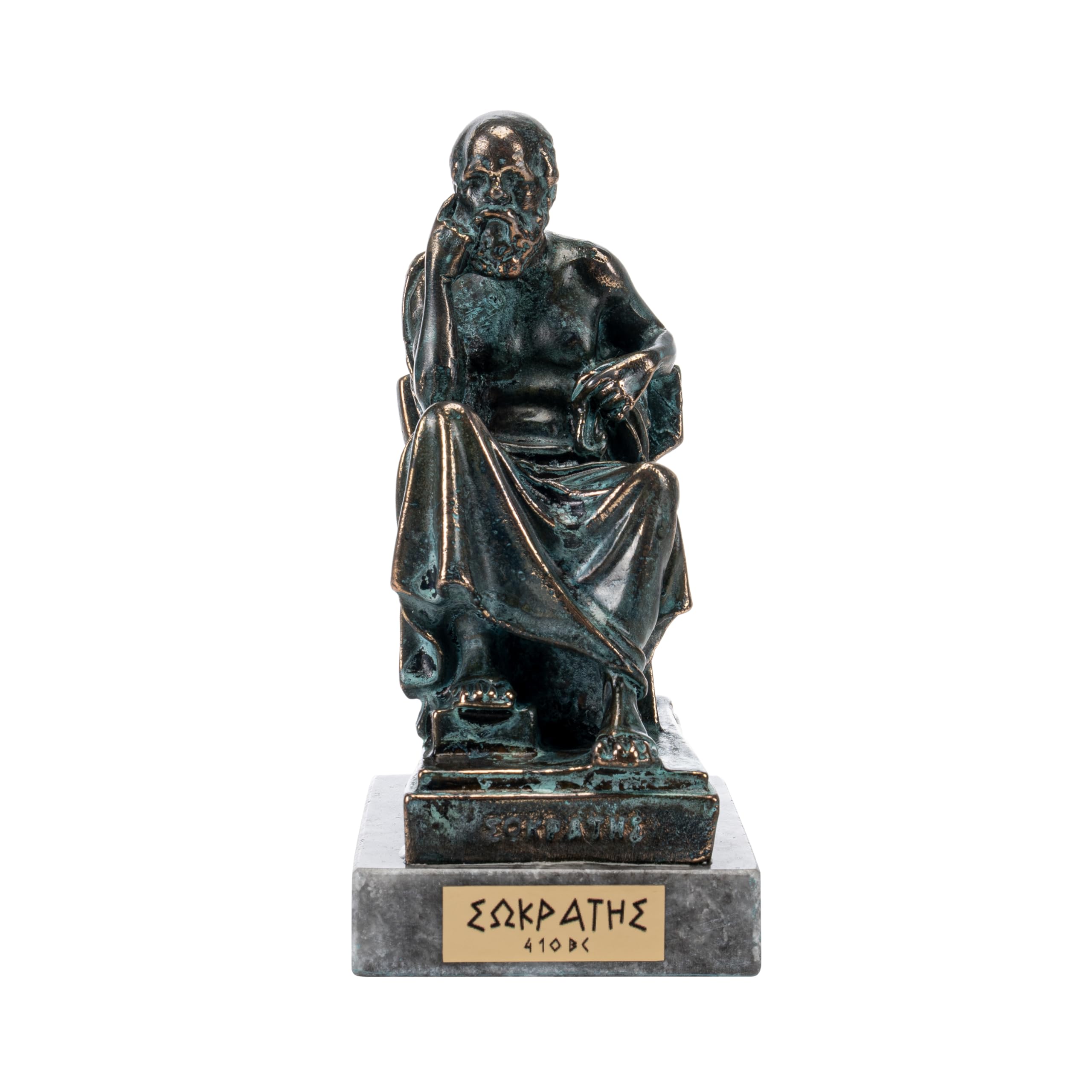 Socrate - Statua in bronzo antico filosofo greco con base in marmo, 14 cm