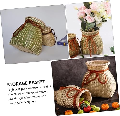 Miniatura 2 de STOBAZA 2 Pcs Bamboo Basket Laundry Basket Wicker Foraging Basket Backpack Bamboo Woven Basket Rattan Vase Seagrass Vase Fish Storage Basket Hand