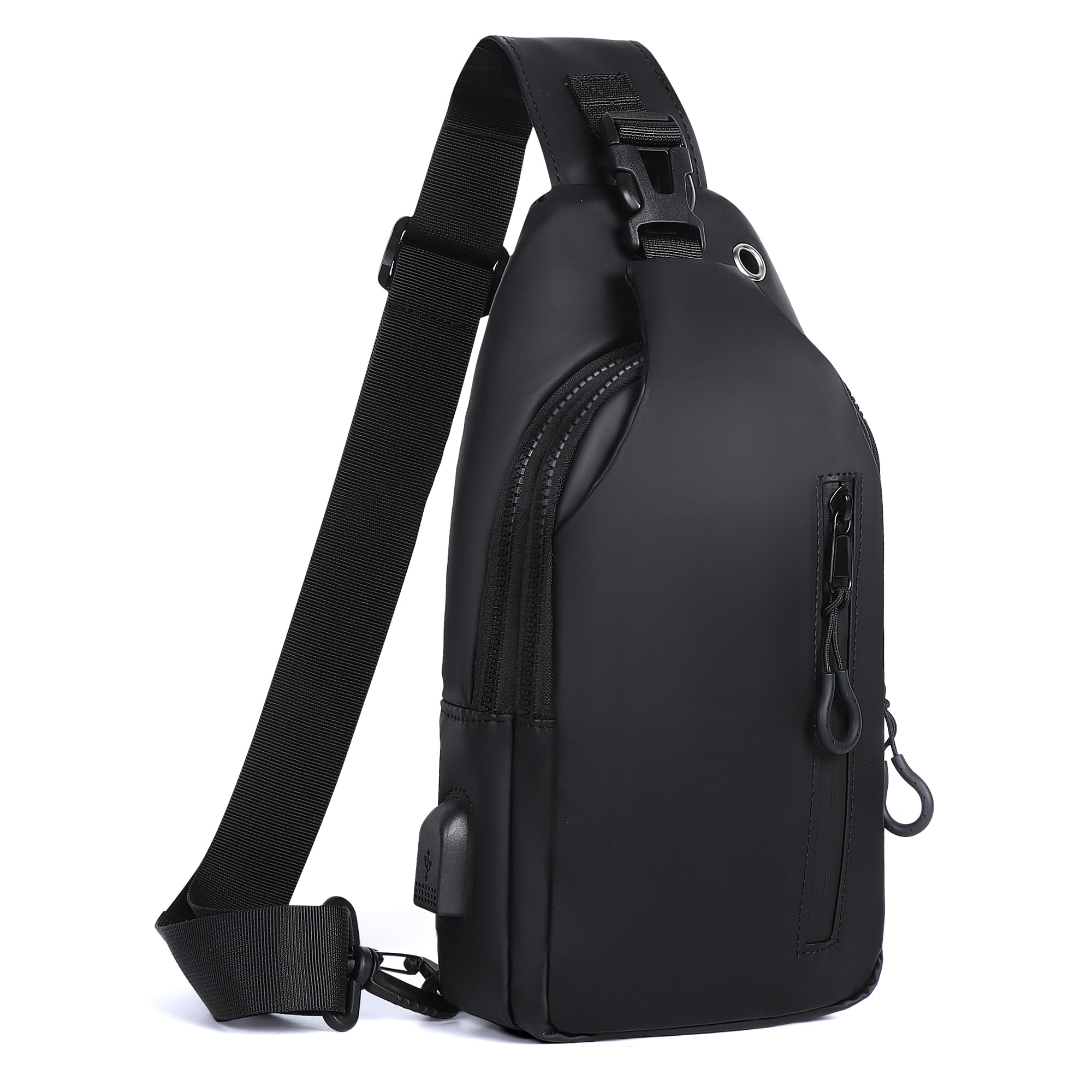 VALUEQLO Waterproof Sling Bag for Men Crossbody Backpack with USB Charging Port Multipurpose Chest Daypack for Travel Sport Running Hiking (Black)