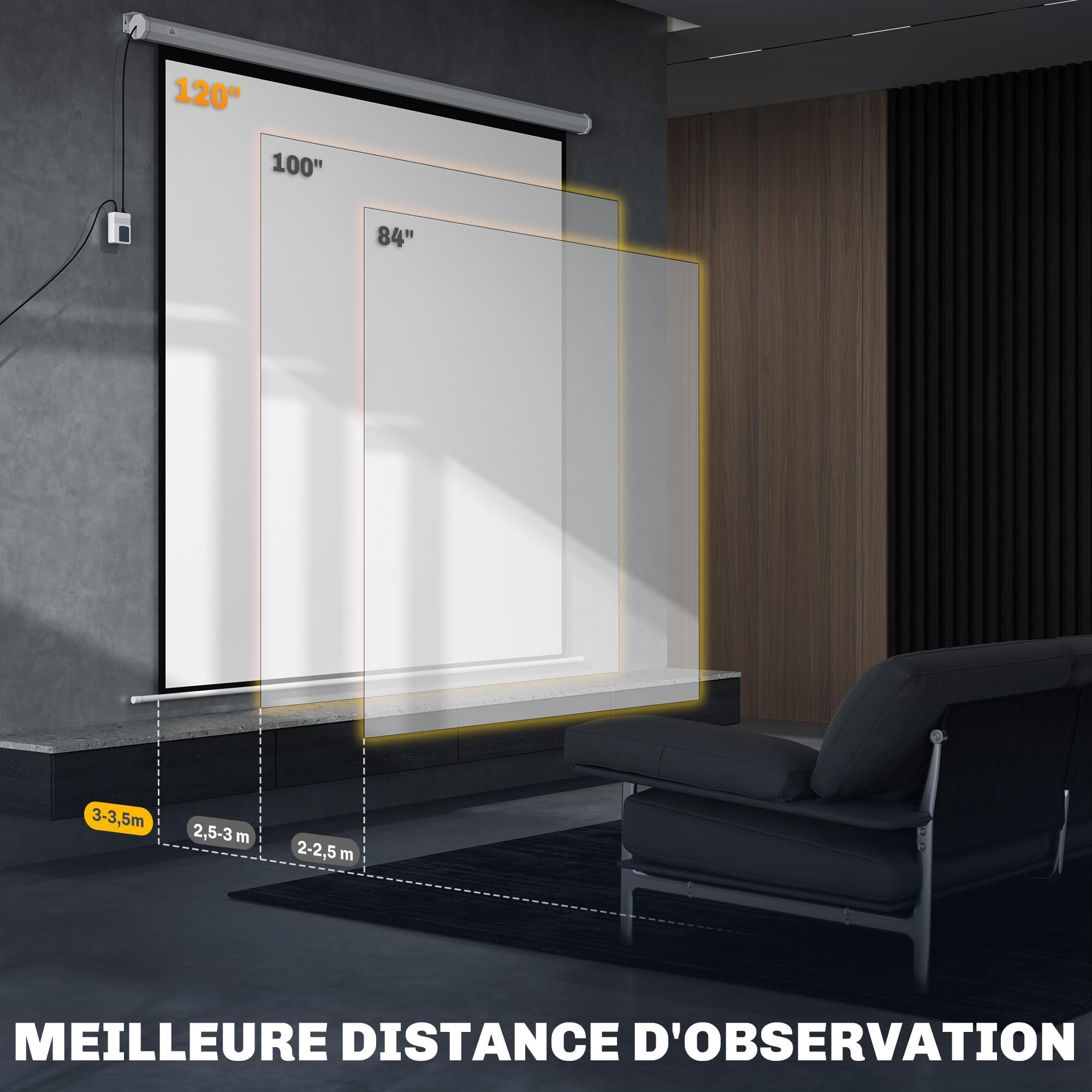 HOMCOM Écran vidéoprojecteur 120 Pouces 1:1 4K HD Blanc