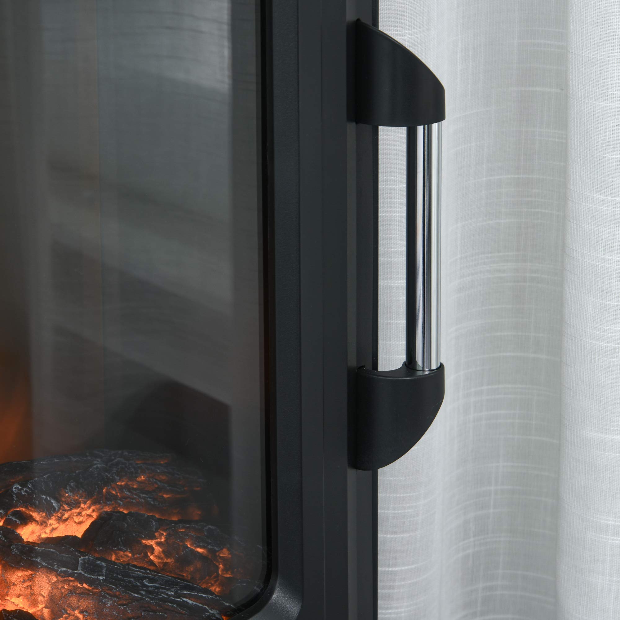HOMCOM Camino Elettrico con Fiamma Realistica, Portalegna, 20-25㎡, Nero | Caminetto Elettrico, Protezione da Surriscaldamento, Termostato, Temperatura Regolabile, Acciaio, Vetro Temperato